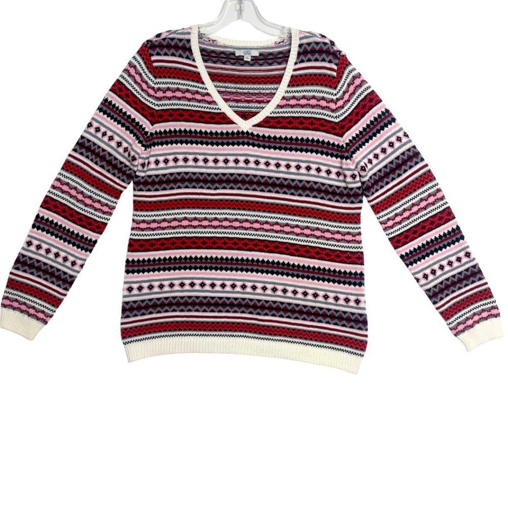 Women's  Striped Patterned V Neck| Pullover Sweater XL